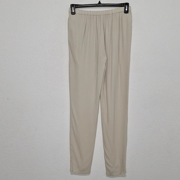 Eileen Fisher Quiet Luxury Cream Preppy 100% Silk Baggy Tapered Trouser Pants XS - Picture 5 of 10